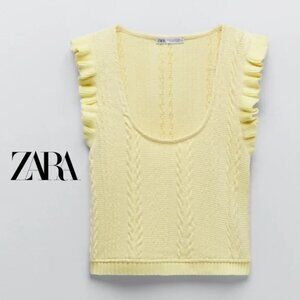 ZARA Yellow Knit Ruffle Sleeve Crop Top - Size M (Fits Small)